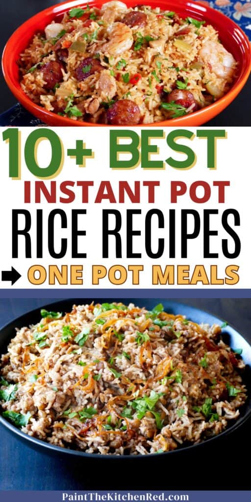 collage of instant pot rice recipes with text "10+ best instant pot rice recipes".