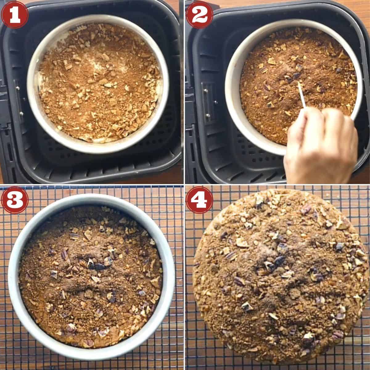 Collage of Sour Cream Coffee Cake Instructions - baking and cooling