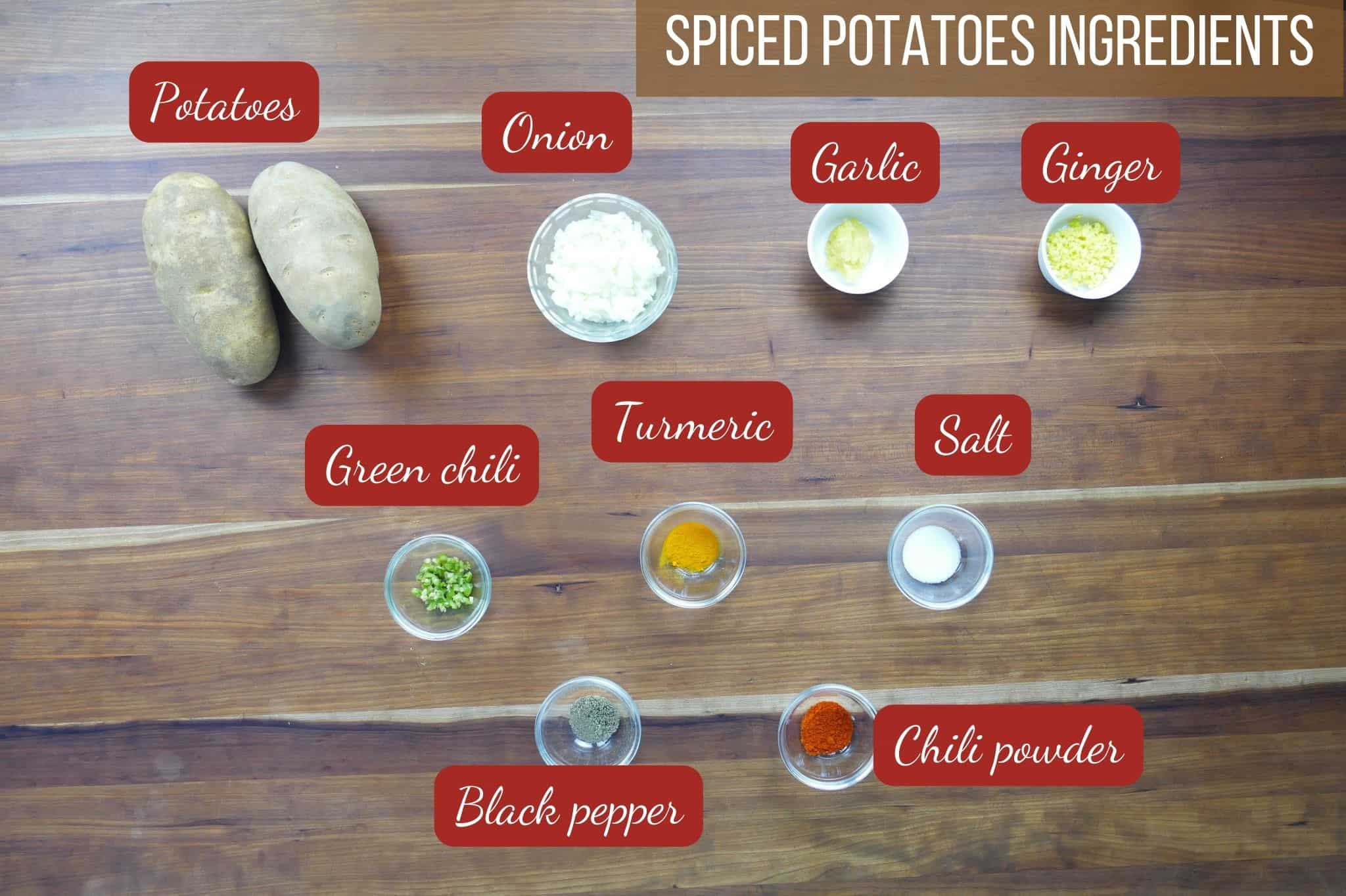 Ingredients for Indian shepherd's pie potatoes.