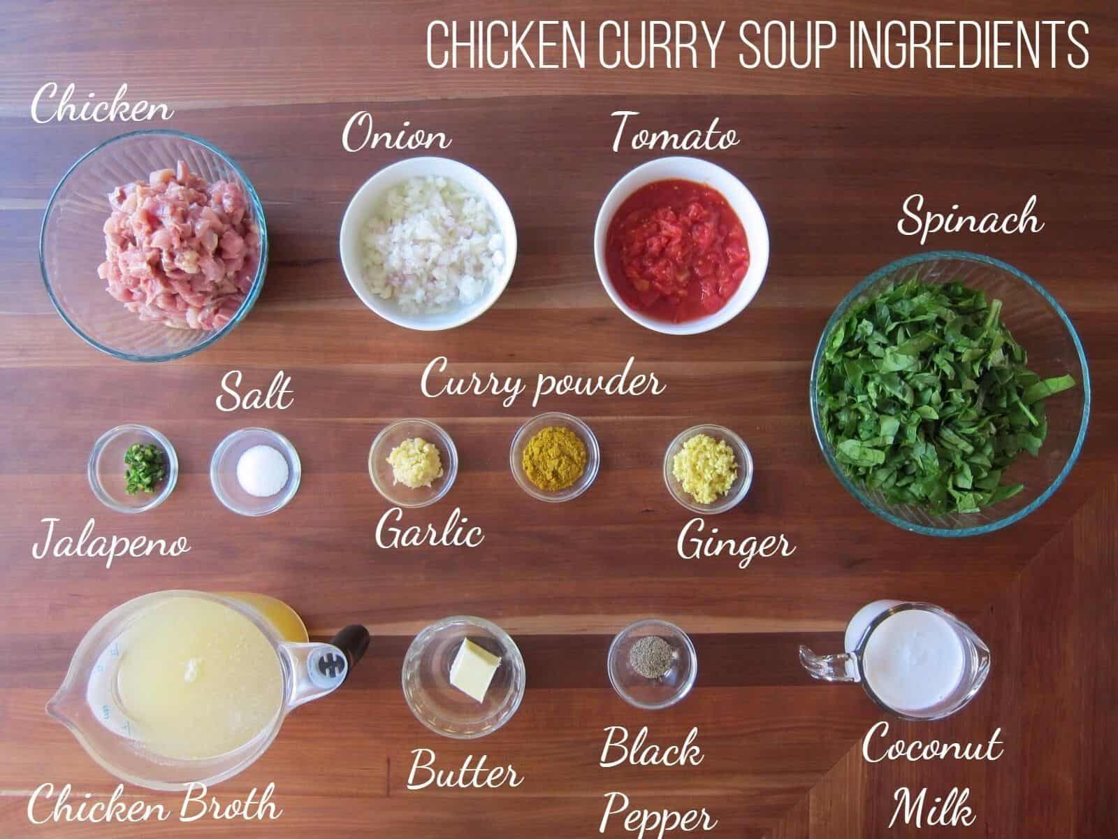 Ingredients for chicken curry soup.