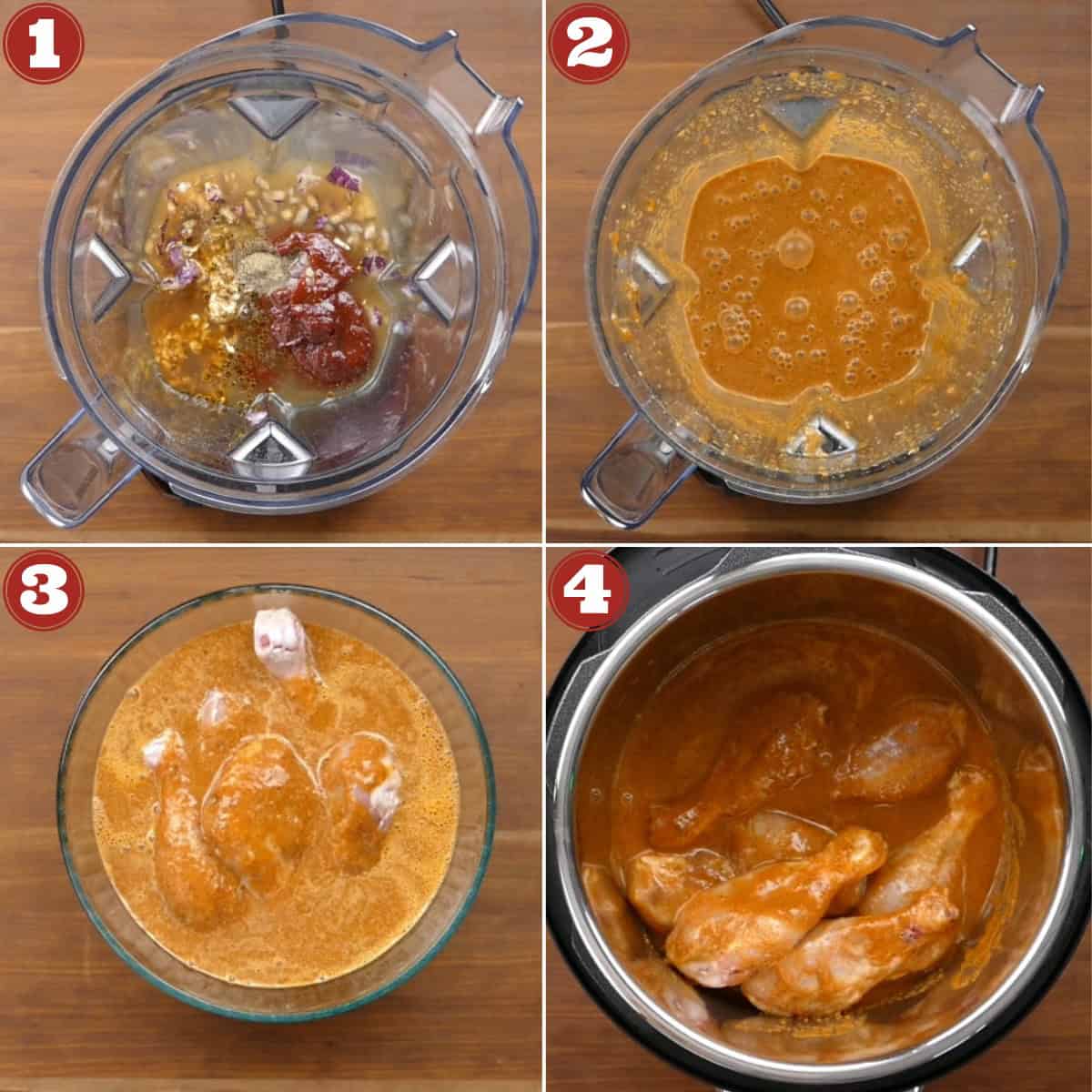 Instant Pot Korean chicken collage of making marinade and chicken in marinade.