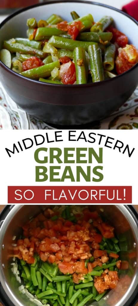 Collage of Taze Fasulye in a bowl and turkish beans in a pot.