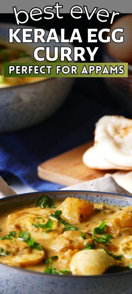 Kerala Egg Curry Pin with text best ever kerala egg curry perfect for appams.
