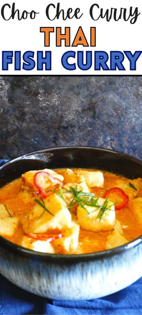Thai fish curry pin with text choo chee curry thai fish curry.