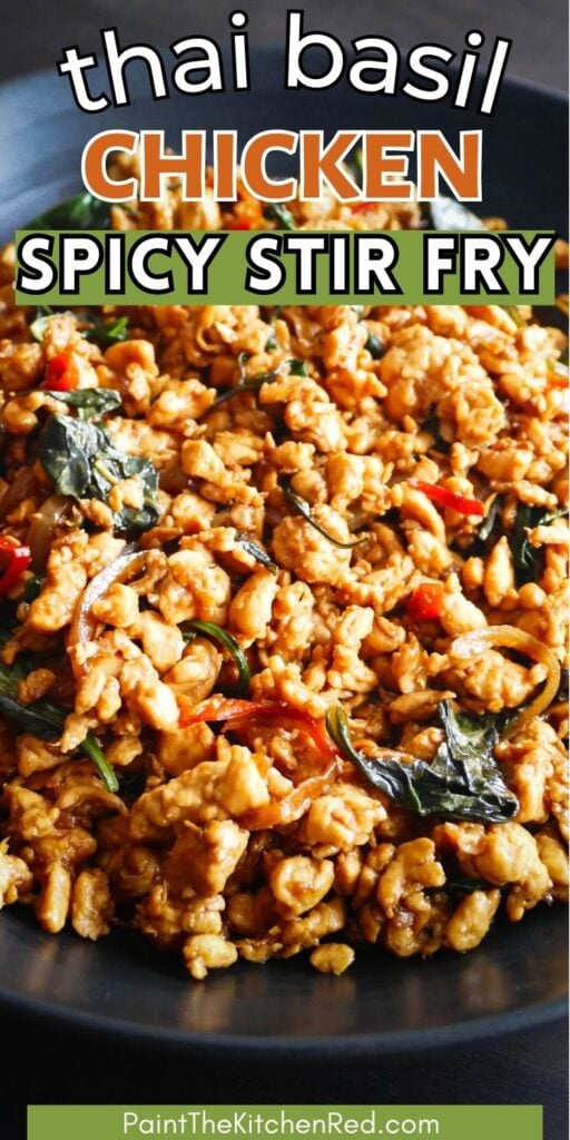 Thai basil chicken spicy stir fry pin.