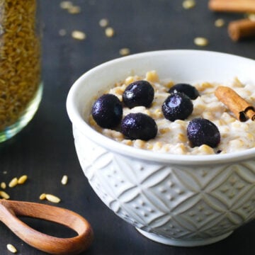 Instant Pot Oat Groats with berries and cinnamon.