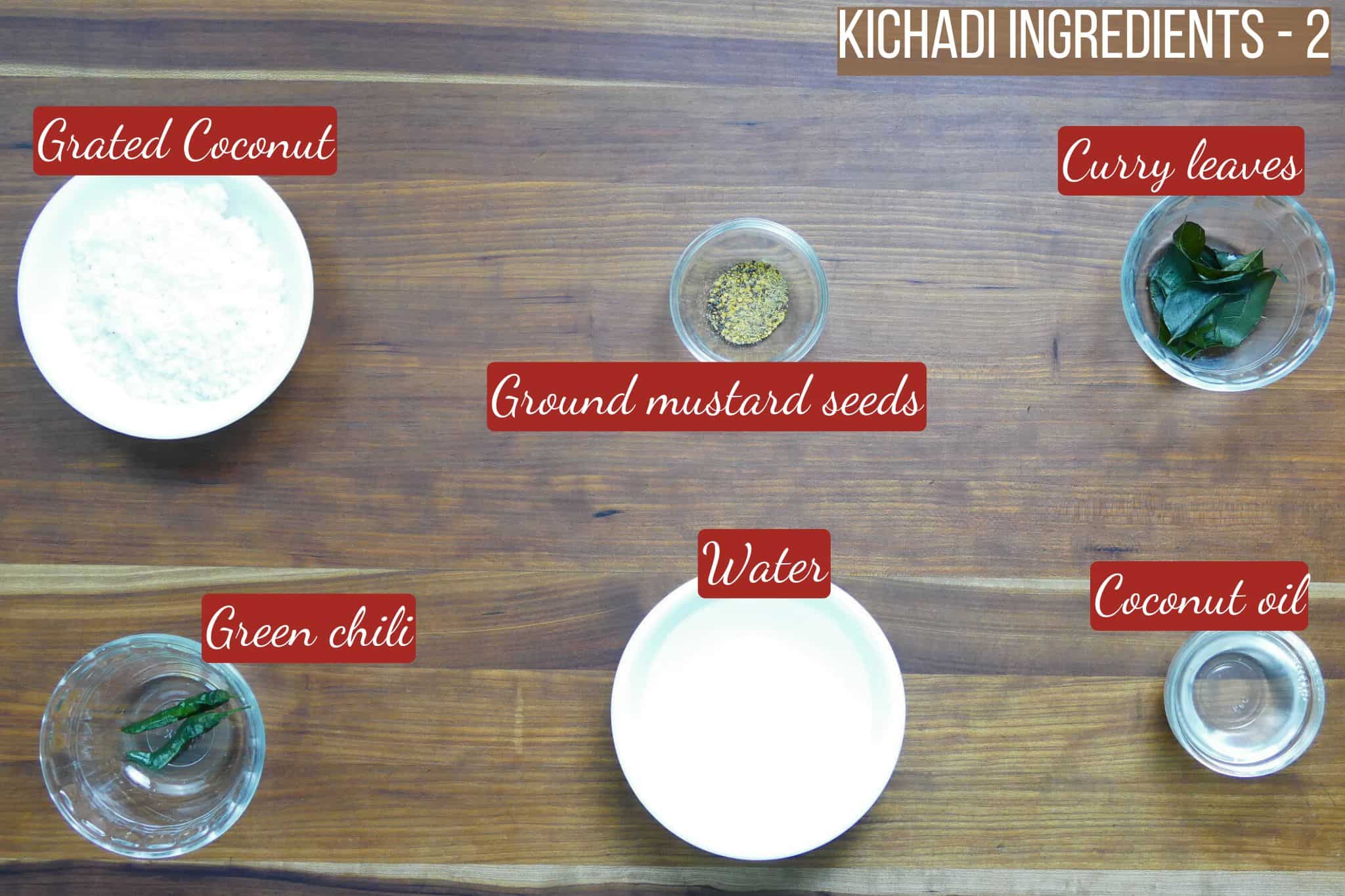 Kichadi ingredients on wooden counter - part 2.