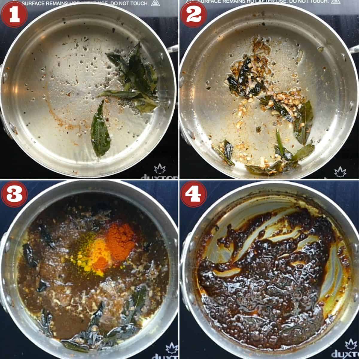 Inji Curry steps - Saute aromatics and add spices and ginger.