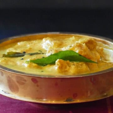 Mango pachadi in brass bowl.