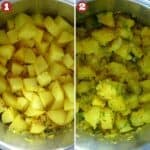 Potato masala cooked and stirred.