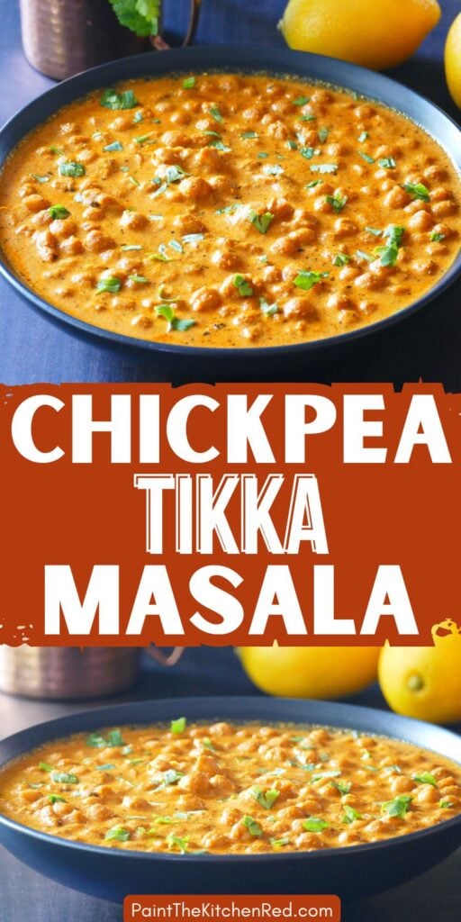 Chickpea Tikka Masala in black bowl.